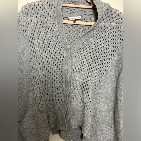 Rebecca Taylor Gray Lambswool/Cashmere Blend Crochet Asymmetrical Hem Cardigan S - Picture 5 of 9